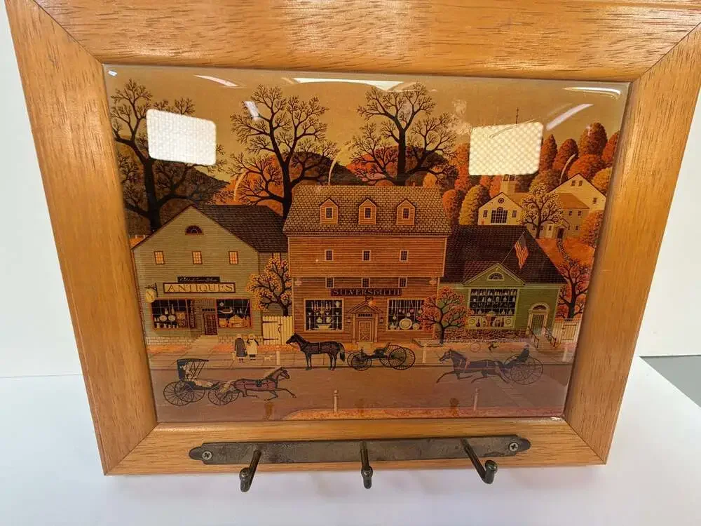 Charles Wysocki‎ Village Scene Wooden Wall Key Hook Holder